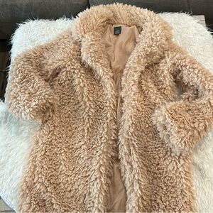 Wild Fable Beige Curly Furry Faux Fur shaggy teddy open coat jacket womens Large